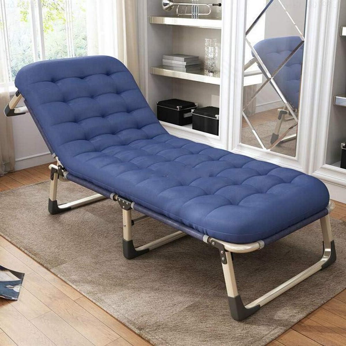 Vouwbed - Camping wieg - Ontspanning thuis - Verstelbare rugleuning - 100cm breed - Effene