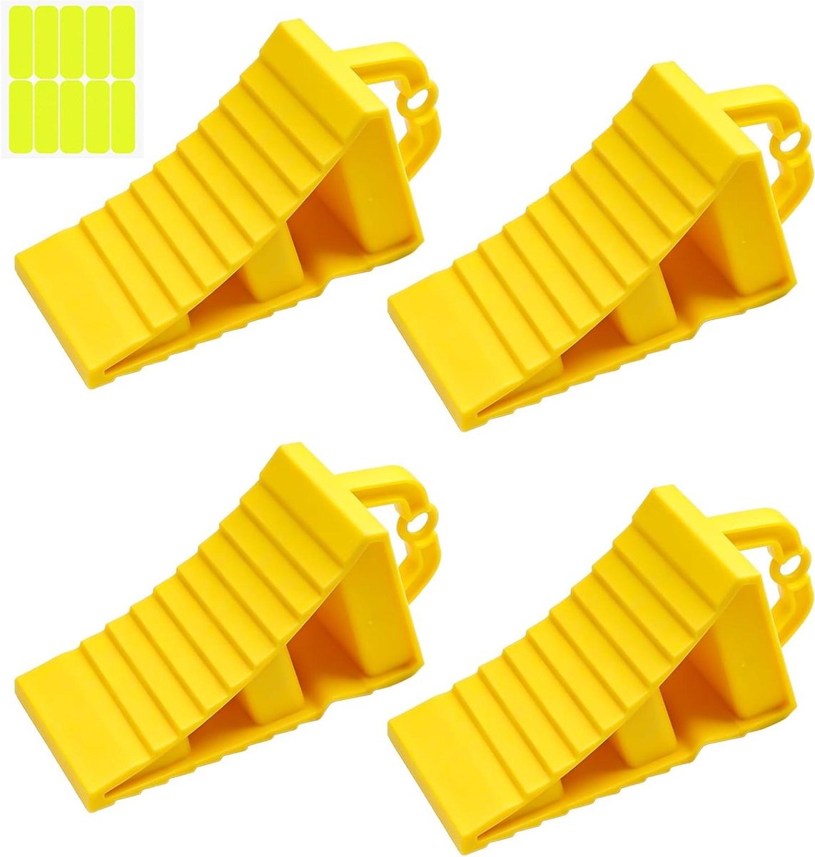 Wielwiggen Set - Onderlegkeggen Aanhanger - Voertuig Stabiliseren - Antislip Met Handgreep - 4 Stuks - Geel