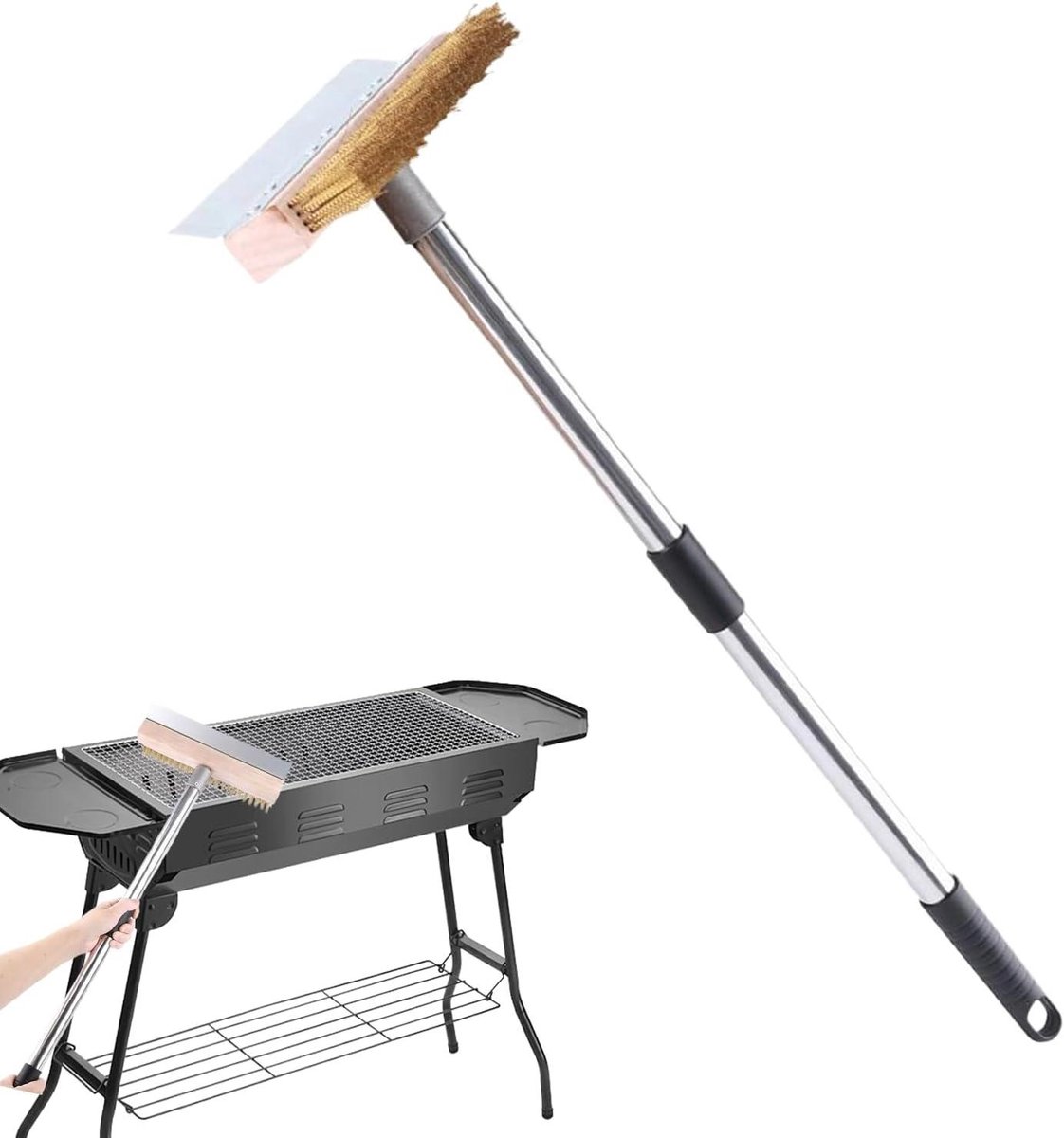 Pizzaoven Borstel - Grill Reiniger - Oven Schoonmaken - Ergonomische Grip - 1.2 Meter - Zwart