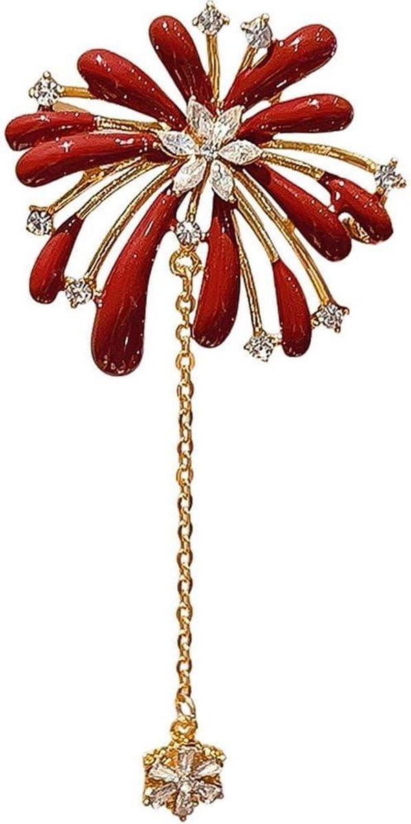 Bloemenbroche - Decoratieve speld - Jassen versieren - Glinsterende kwastjes - 82 cm - Rood