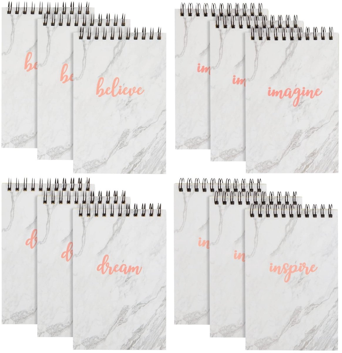 Dailygoods- Notitieblokken Set van 12 - Spiraalgebonden - Marmerroze - 50 Vellen - 10 x 15 cm - Inspirerende Pagina's - Notebooks