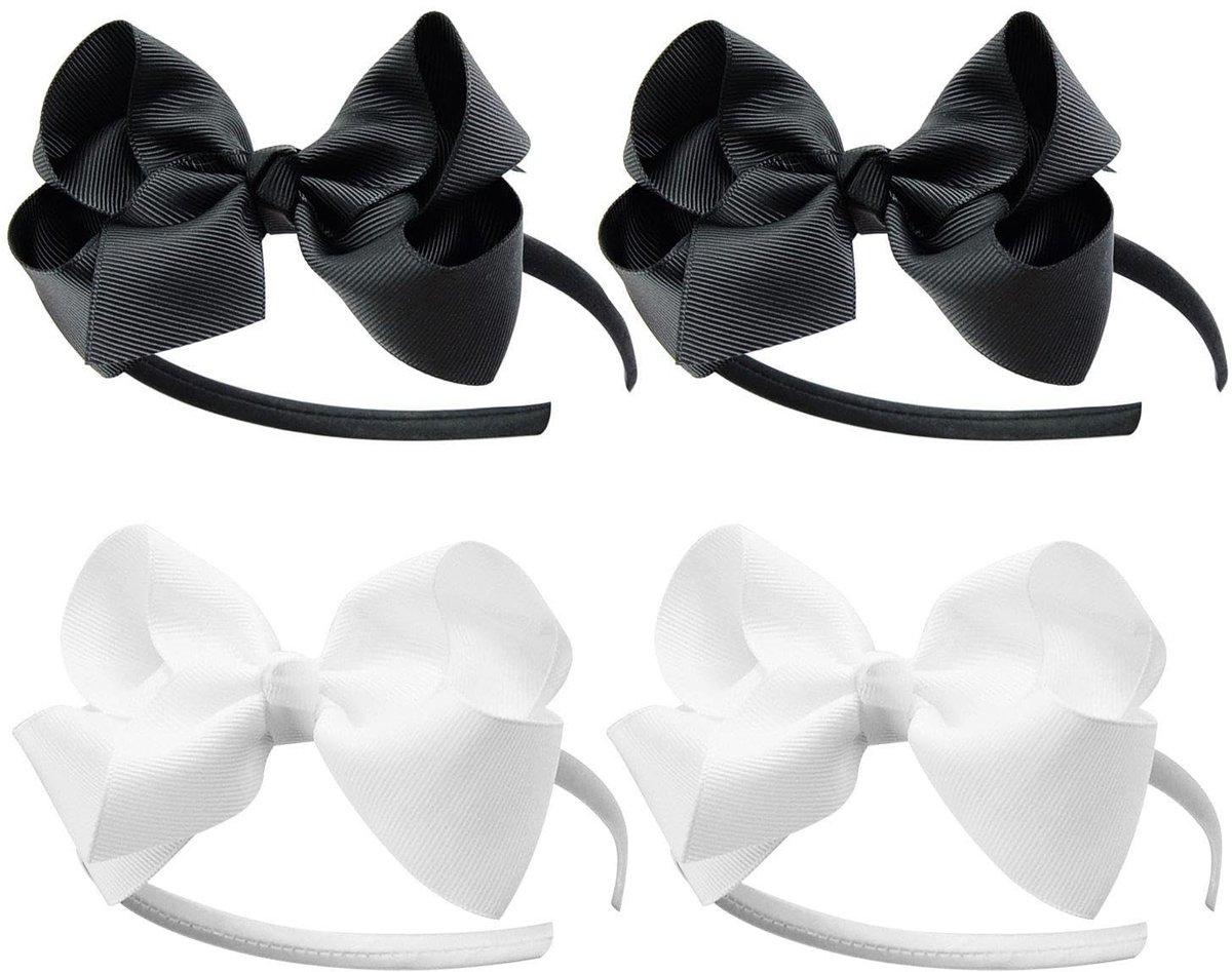 Dailygoods- Haarband Kinderen - 4 Stuks - Zacht Polyester - Decoratieve Vlinder - Zwart/Wit - Geschikt Voor Alle Kapsels - Haaraccessoires