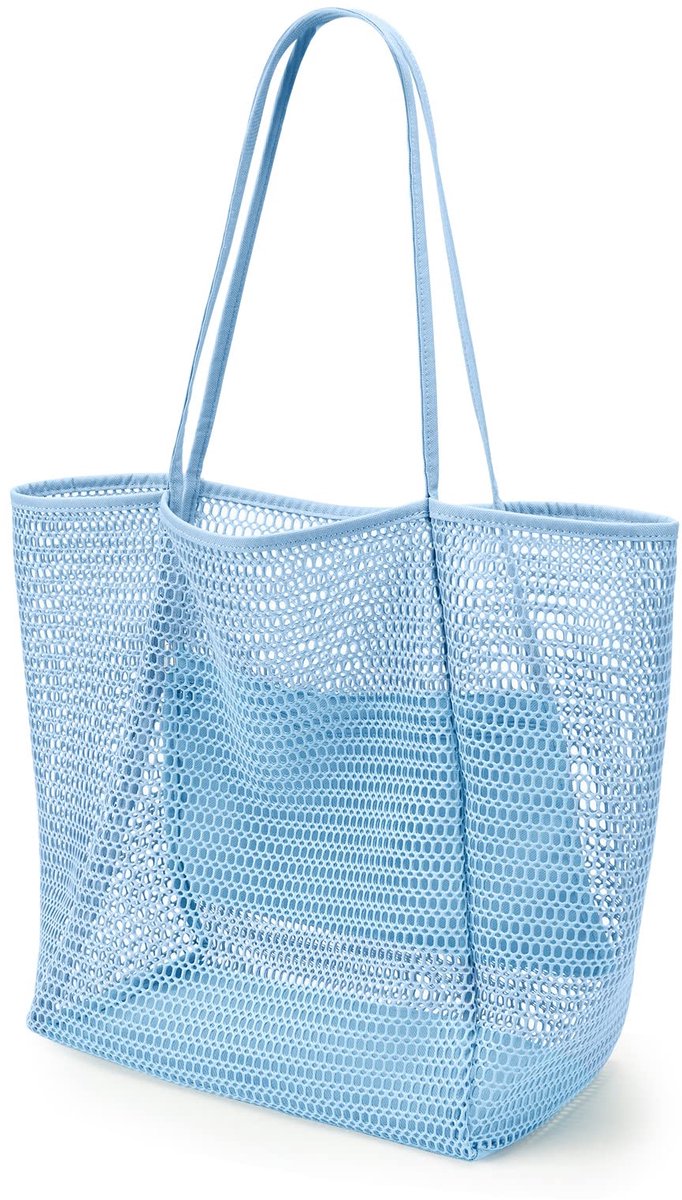 COOAU - Strandtas van nylonmateriaal - Blauw - Casual hobo-tas voor dames - Grote Opvouwbare Schoudertas tote bag voor het Strand - Maximaal 23 liter - Schoudertas voor strand, picknick en vakantie