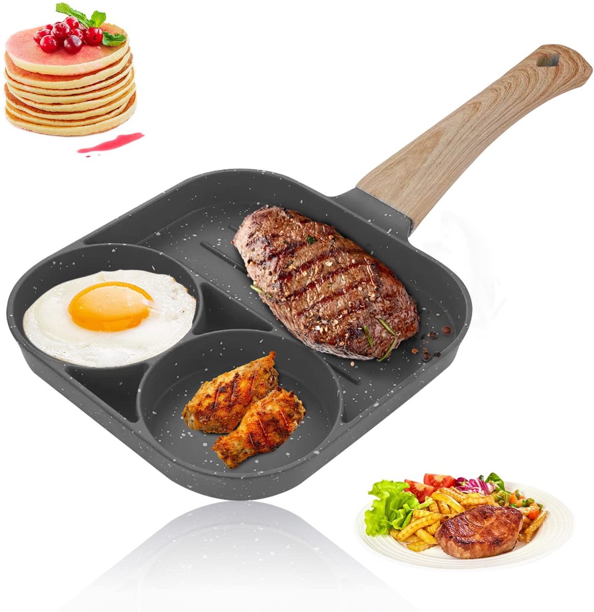 Dailygoods- Pannenkoekenpan inductie - Antiaanbaklaag - Omeletpan - Bakpan - Voor inductie en gas - 3 delen voor meerdere gerechten - Ei Pan