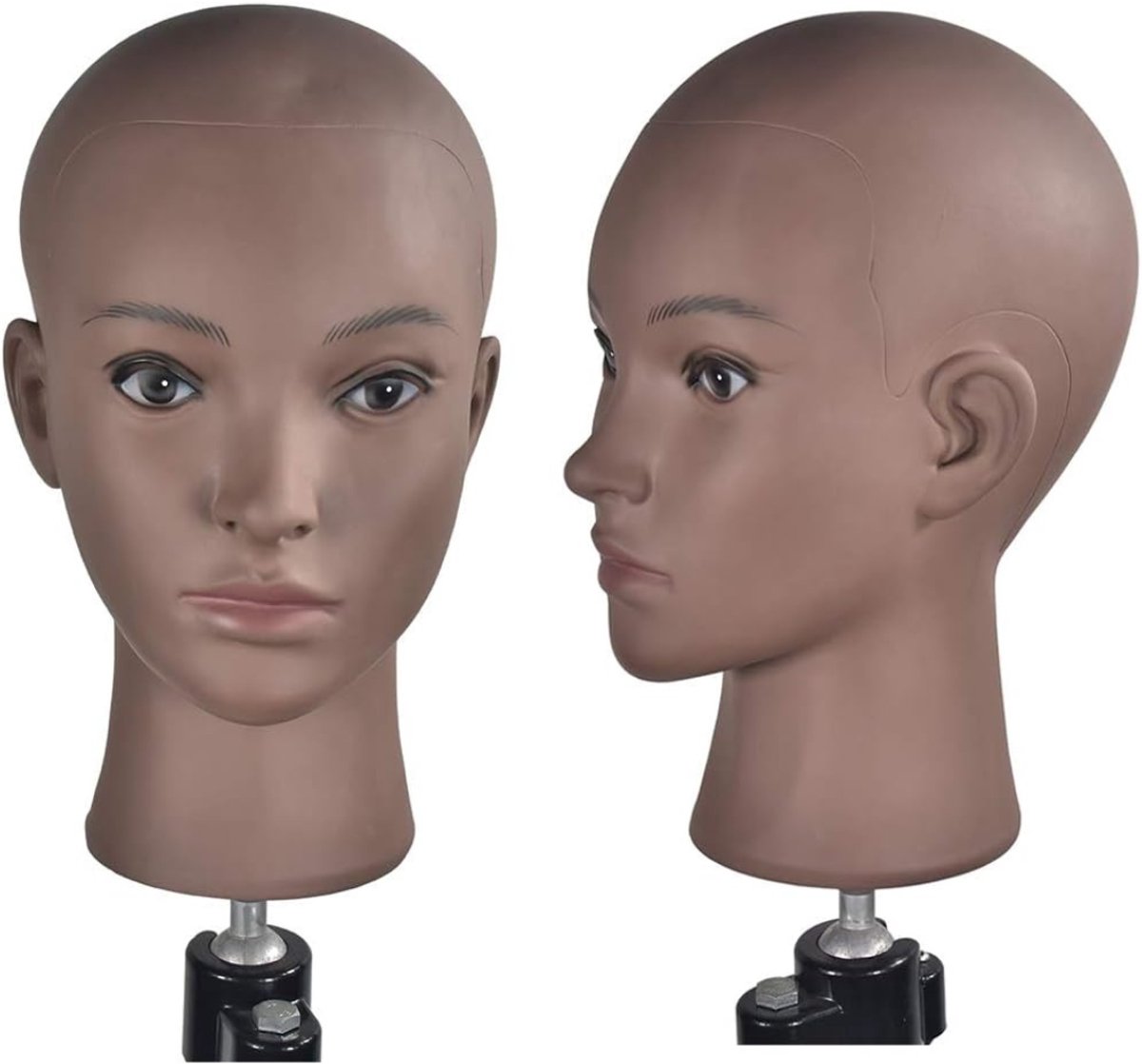 QIN® Paspop Hoofd - Mannequin Hoofd - Pashoofd - Donkerbruin - 17cm x 17cm x 28cm