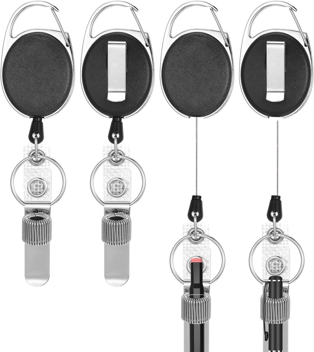 Dailygoods- Penhouder Uittrekbaar - Pen Loop - ID Kaart Houder - Robuust - 4 Stuks - Hoogwaardige Materialen - Lanyard