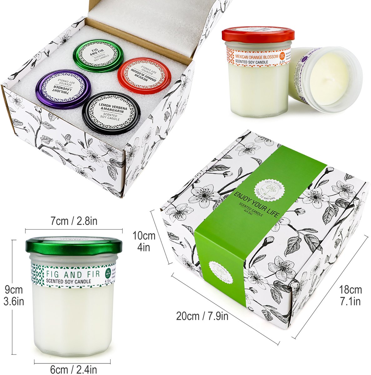 Geurkaarsen Set van 4 – 4 x 125g Sojawas Geurkaarsen in Glas met Lange Brandduur en Cadeauverpakking – Lavendel, Vijg, Sinaasappelbloesem & IJzerkruid — cadeau in Wonen & Interieur - foto 5