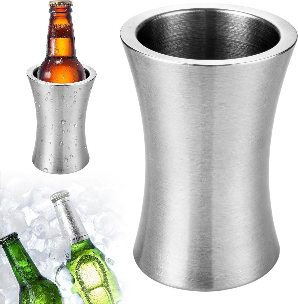 Wijnkoeler Roestvrij Staal - Flessenkoeler Dranken - Dranken Koel Houden - Elegant Tailledesign - Praktische Inhoud - Zilver