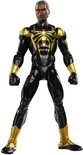 Actiefiguur van Iron Spider met zwart pak, gouden spinnenlogo, armen en laarzen. Mannenfiguur met kort, donker haar.