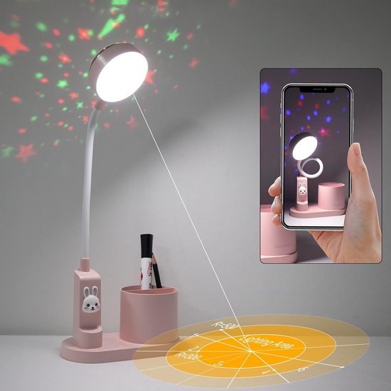 Bureaulamp Kinder Nachtlampje Met Pennenhouder - Tafellamp Met Automatische Kleurverandering - Dimbaar Oplaadbare LED Leeslamp Voor Kinderen (Roze) van CHOOLY — afbeelding 5