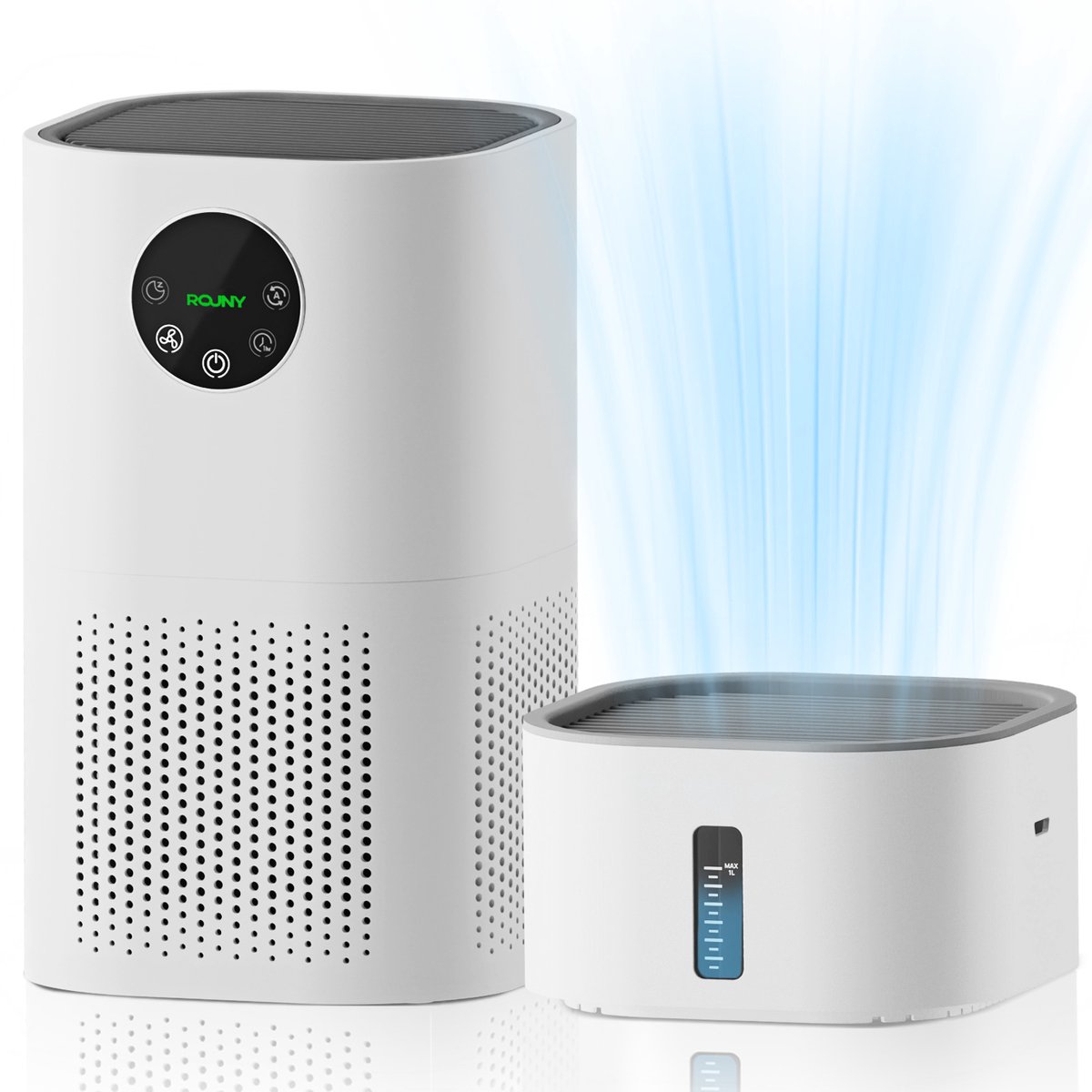 Luchtreiniger met luchtbevochtiger - HEPA H13 filter - CADR 100 m³/h - 1 L watertank - Voor slaapkamer en woonkamer - 21x21x46 cm - Wit