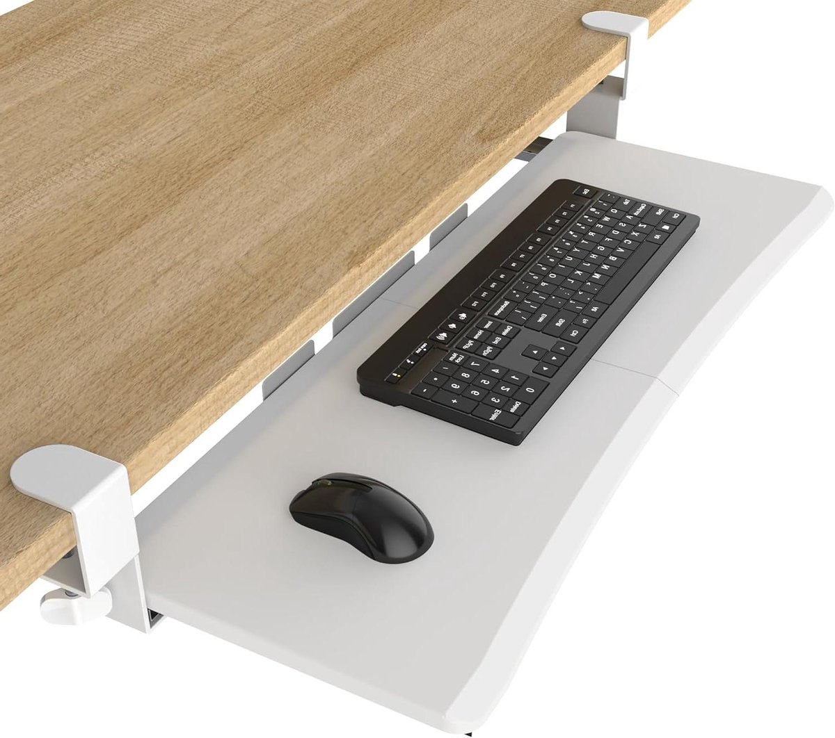 Toetsenbordlade Onder Bureau - Uitschuifbaar Werkplek Plateau - Ergonomisch Werken - Stevig C-clip Systeem - 358 x 118 Inch - Wit