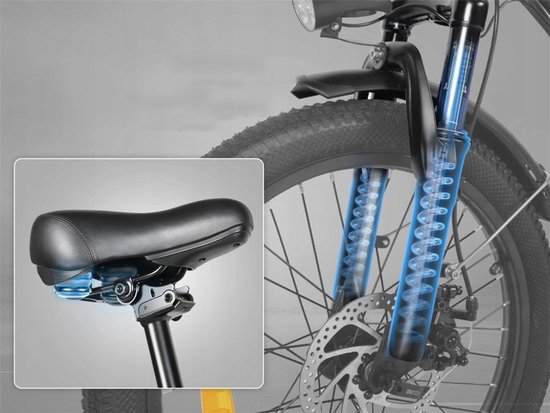 Samebike CY20 Elektrische Fiets - 20" Opvouwbaar, 250W Motor, 36V 12Ah Accu, 80km Bereik, 7-Speed Shimano - Donkerblauw met Korf en Standaard — afbeelding 4