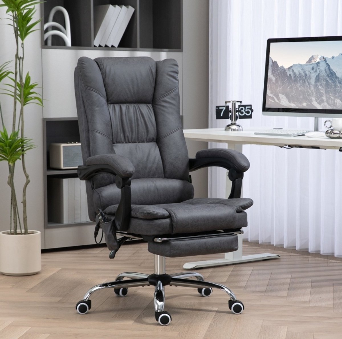 Wishdor Bureaustoel 64 x 70 x 110-118 cm met massage en warmtefunctie donkergrijs