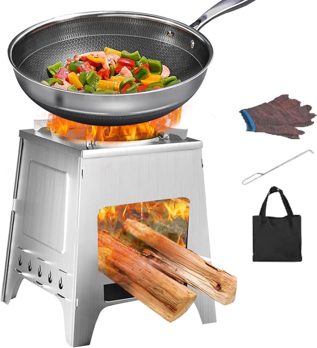 Houtkachel - Compacte Brander - Buiten Koken - Afneembaar Ontwerp - 32x25.5x8 cm - Zwart