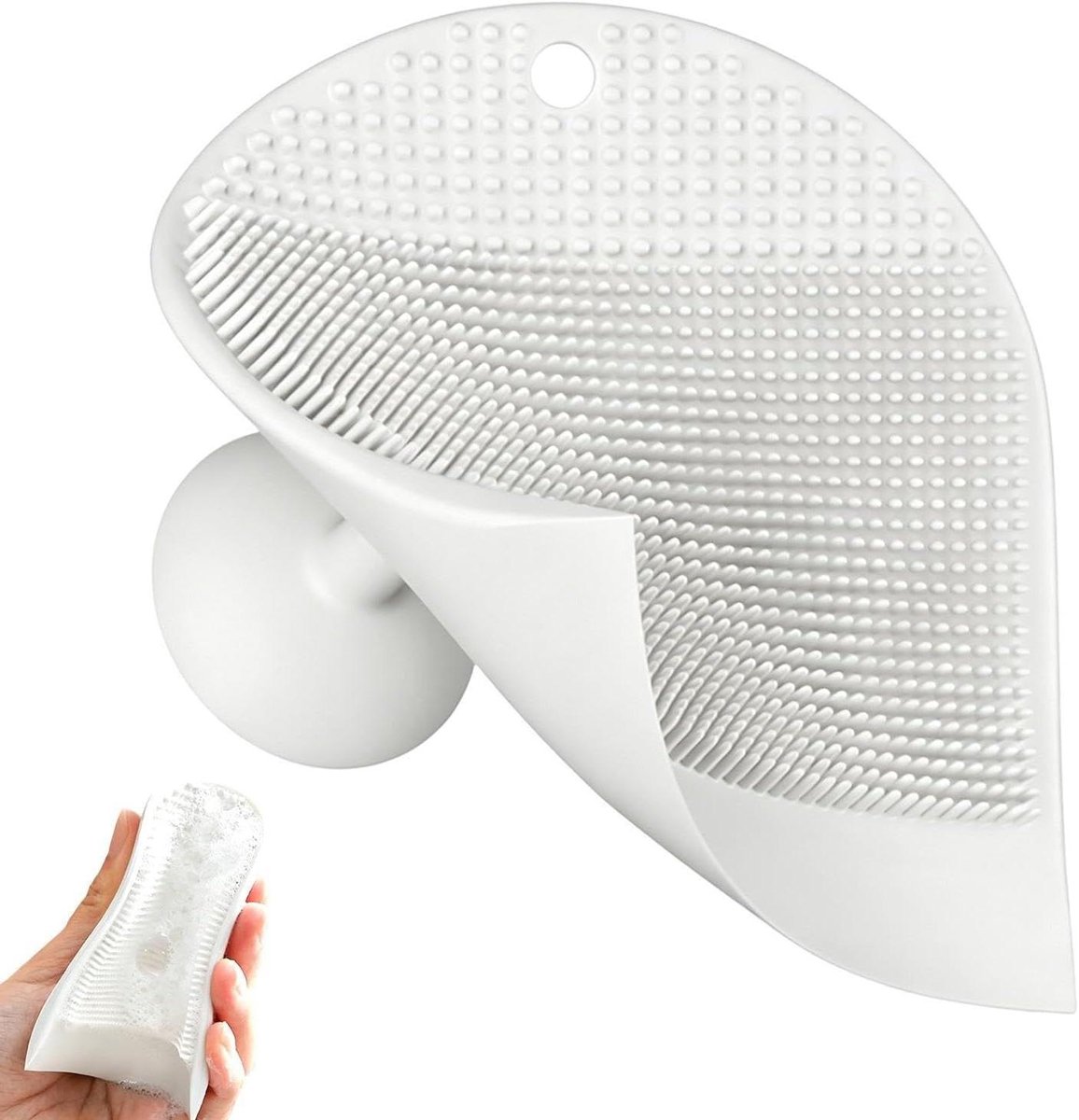 Spoelsteenschrobborstel - Siliconen reiniger - Aanrecht schoonmaken - Met zuignap - 12x10x3 cm - Wit