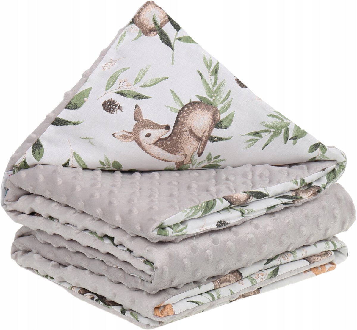 Babymam Dubbelzijdig Babydekentje Minky Katoen 75x100cm Grijs Groen