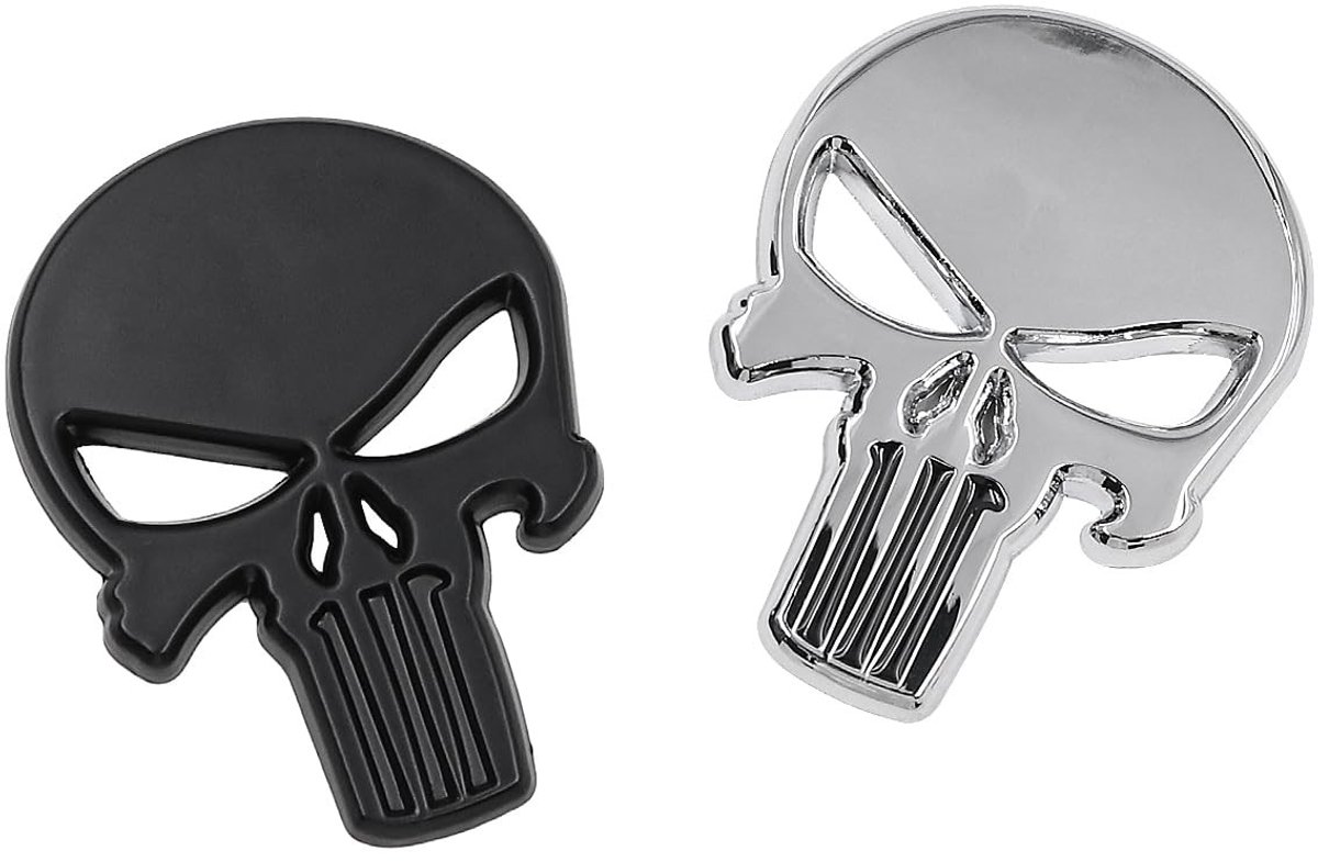 Dailygoods - 4 Stks 3D Schedel Stickers voor Auto, Motorfiets en Fietshelmen - Zwart en Zilver