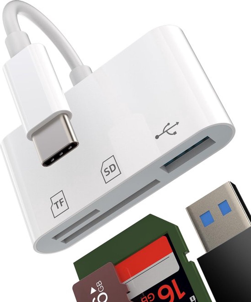 - USB C naar USB 3.0 Micro SD Kaartlezer - 3-in-1 functie - compact formaat - geschikt voor iPhone 15 Pro Max - ideaal voor iPad en meer - ..