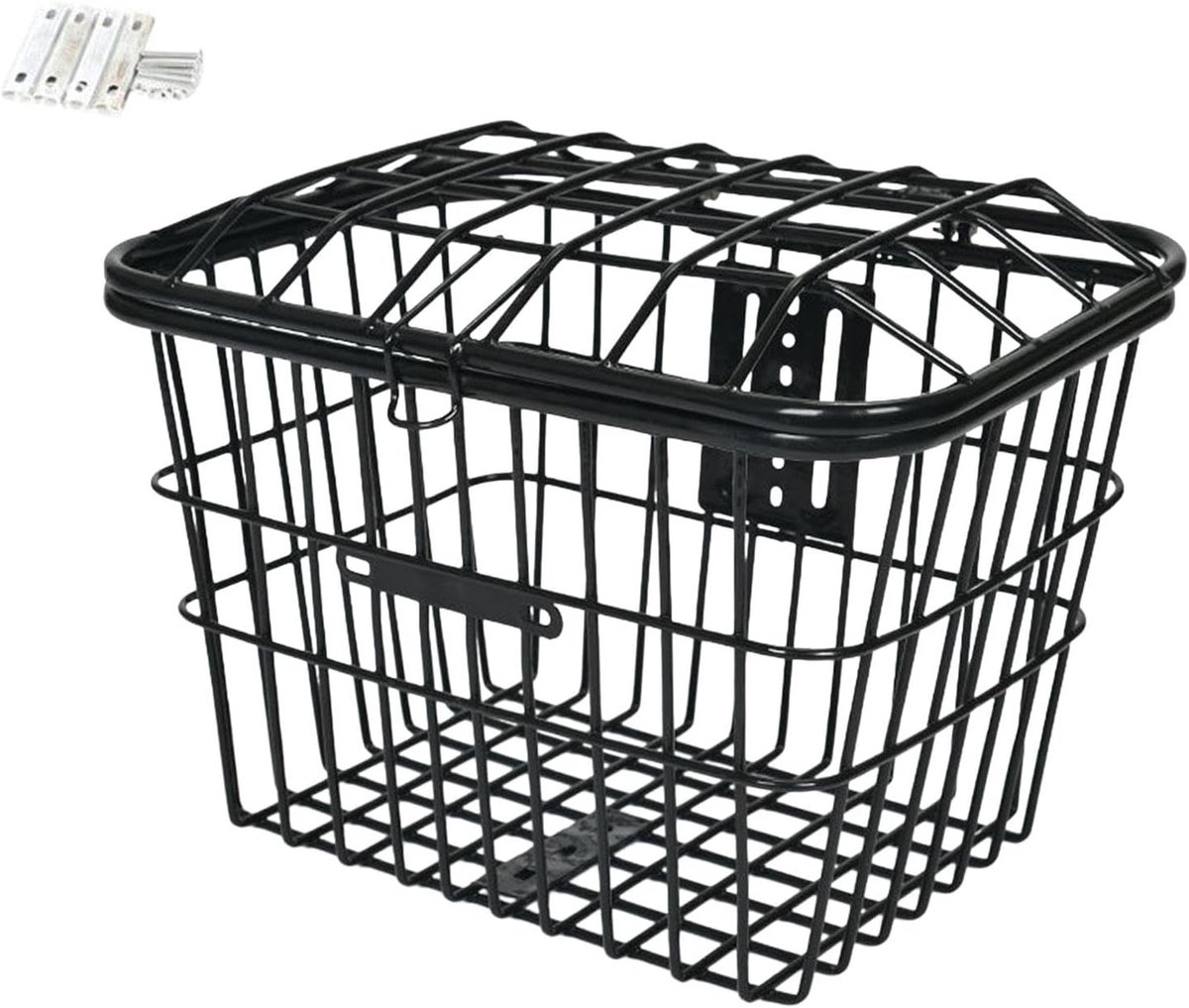 Fietsmand Metaal - Fiets Accessoire - Boodschappen Vervoeren - Met Deksel - 30x22x30cm - Zwart