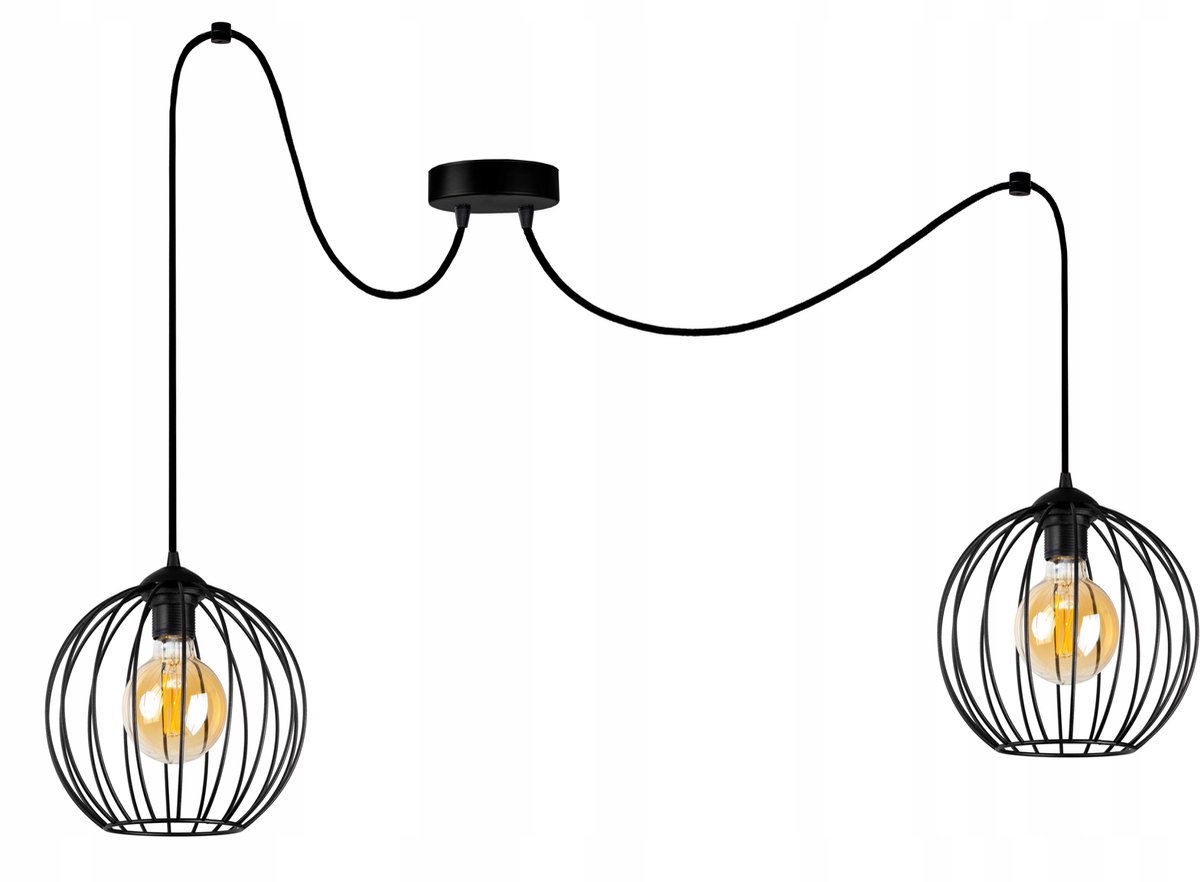 Hanglamp Spider Loft Edison Zwart Metaal E27 2x60W