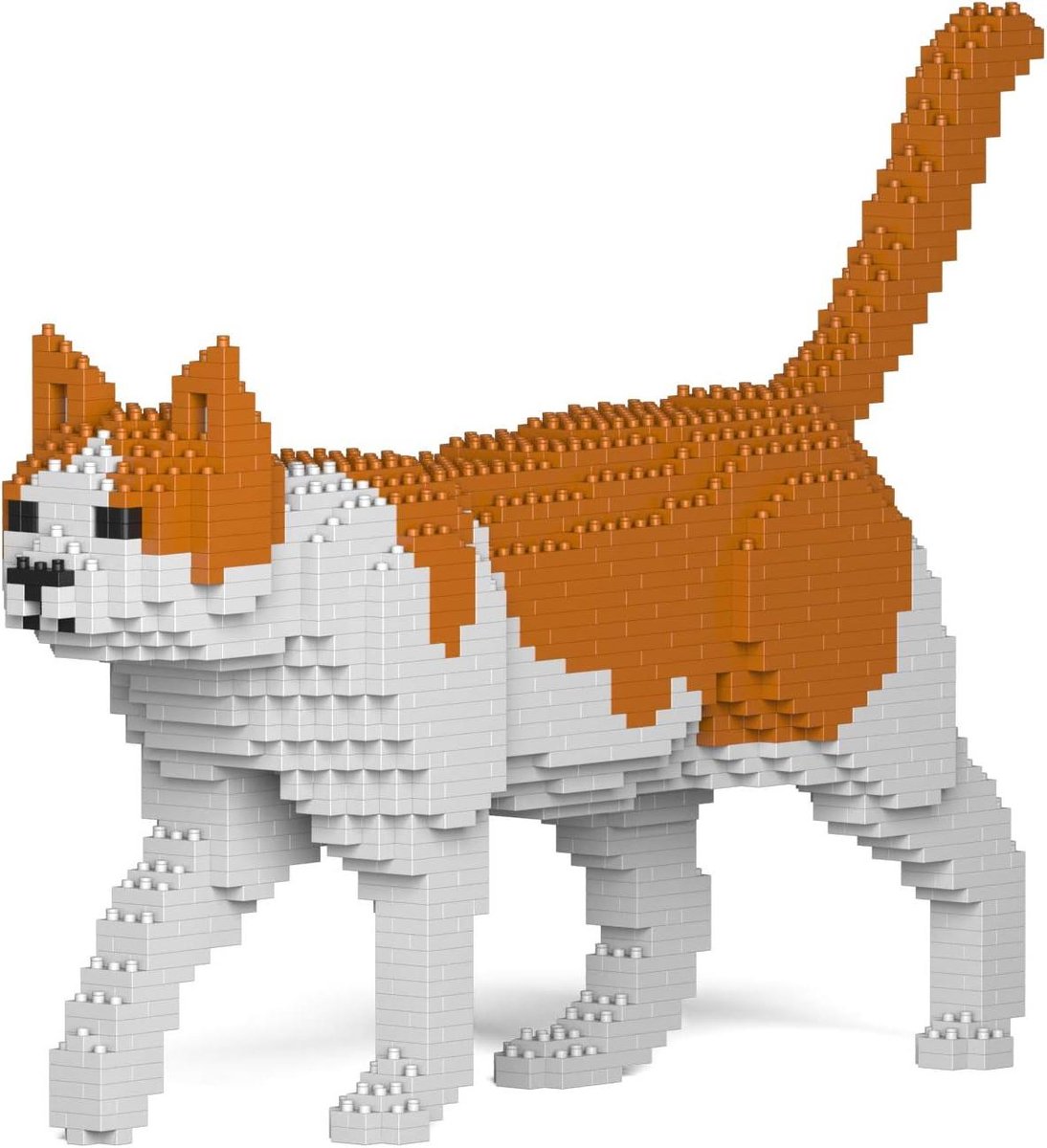 Bouwstenen Kat - 3D Sculptuur - Hobby Bouwen - Lijmvrij Systeem - Meer dan 1360 Stuks - Oranje Wit