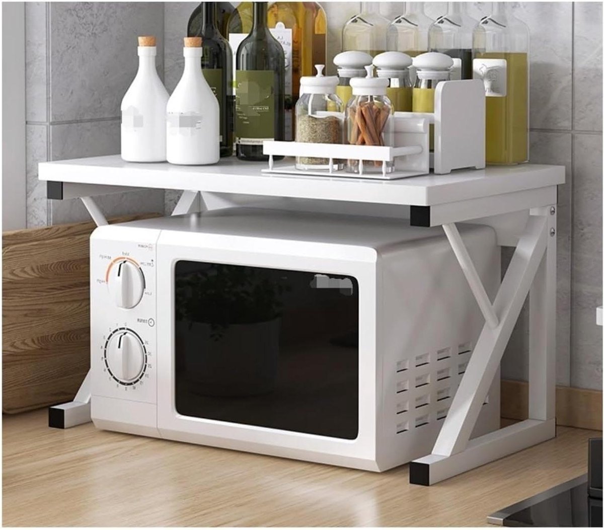 Keukenplank magnetron - Opbergrek keuken - Keuken organiseren - Stabiel stalen frame - 54x33x35cm - Wit