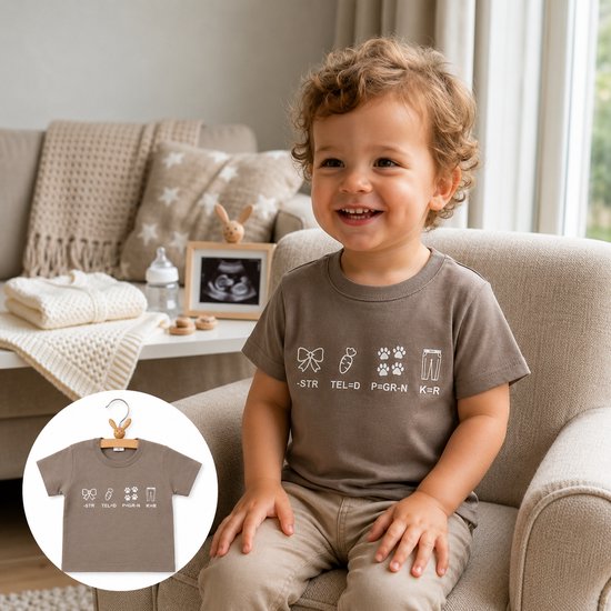 Shirt Aankondiging zwangerschap Rebus Ik word grote broer | korte mouw | beige | maat 92 zwangerschap aankondiging bekendmaking Baby big bro brother Grote Broer
