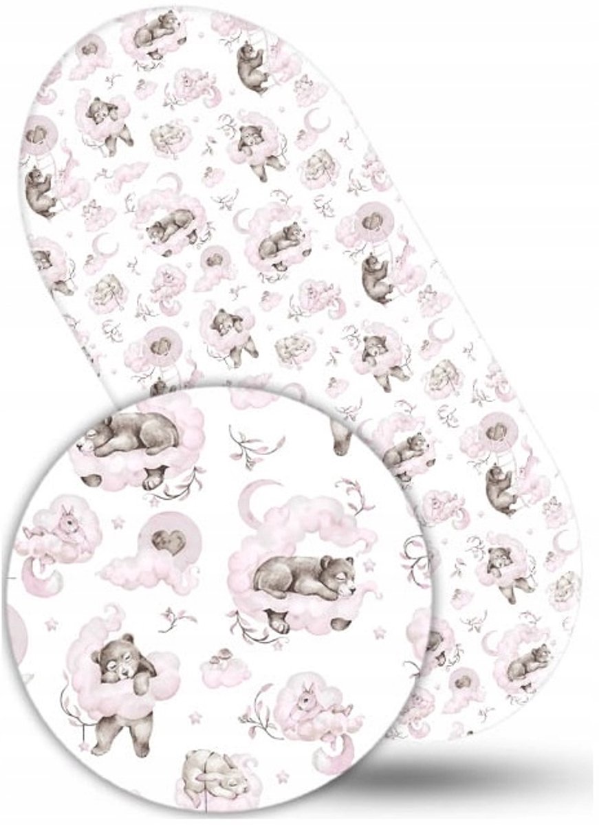 Babymam Hoeslaken Kinderwagen/Wieg 38x80cm Roze Beren Katoen
