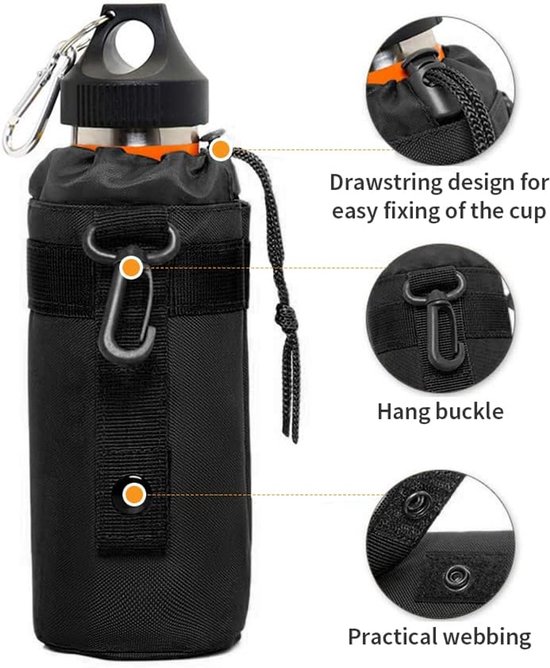 Tactische waterfleshouder - Waterbekertas - Militaire waterfleshouder - Nylon materiaal - Geschikt voor kamperen en wandelen - Zwart - 18*9*9 cm — afbeelding 5