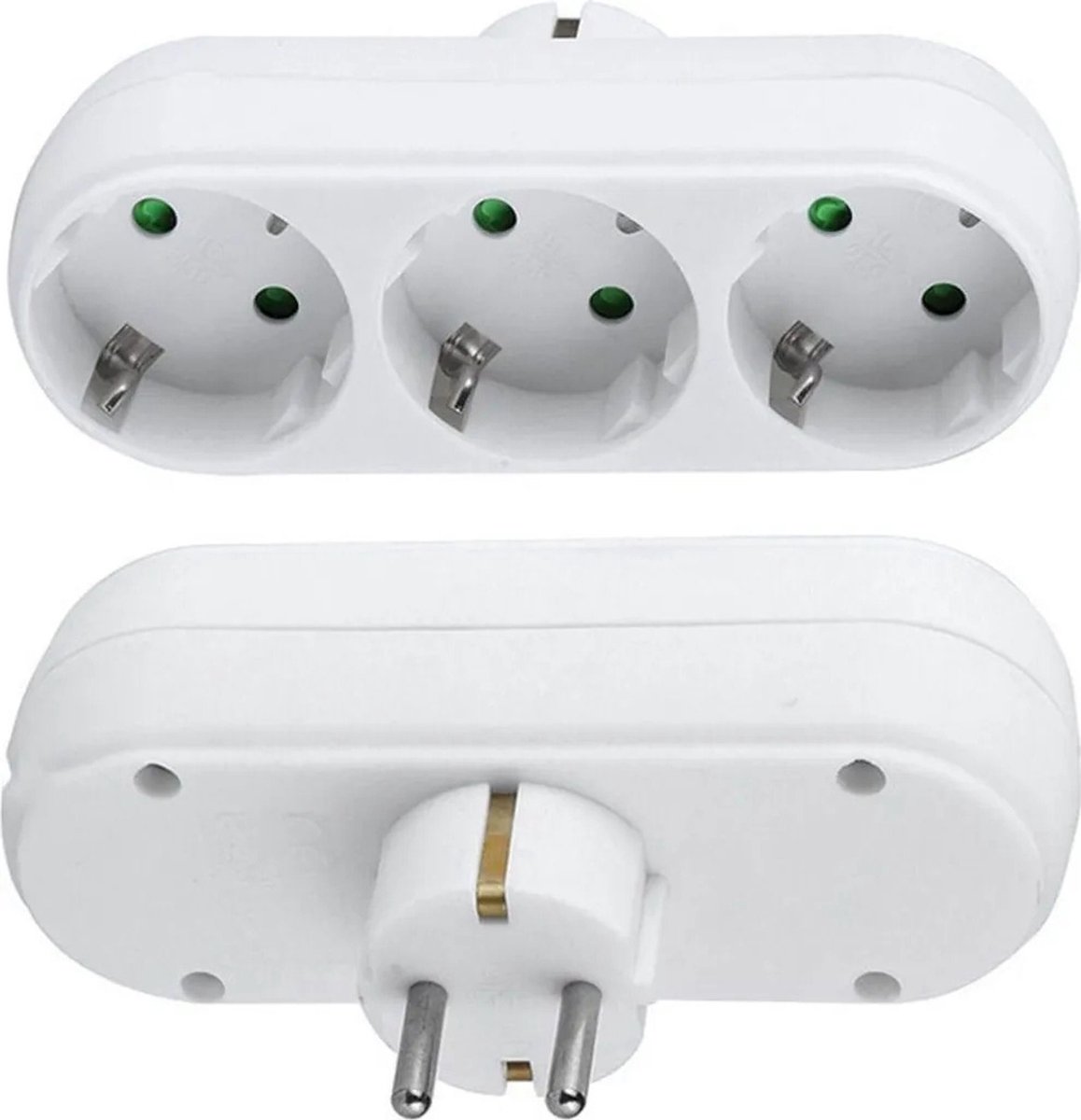 Twee adapters voor stopcontacten met 3 uitgangen, ronde verdeeldozen met 3 stopcontacten.
