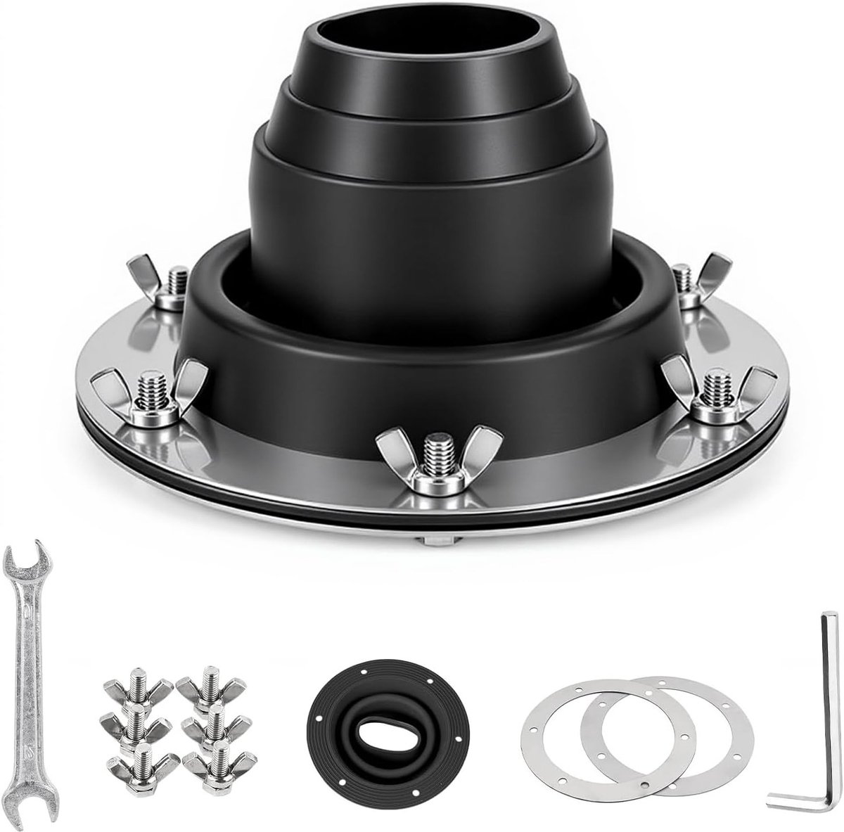 Tentkachelpijp doorvoertent 45-100mm, hittebestendige silicone en roestvrijstalen basis, tenttube cuff en grommet voor kampeerkachel, vuurplaats en outdoor gebruik, zwart