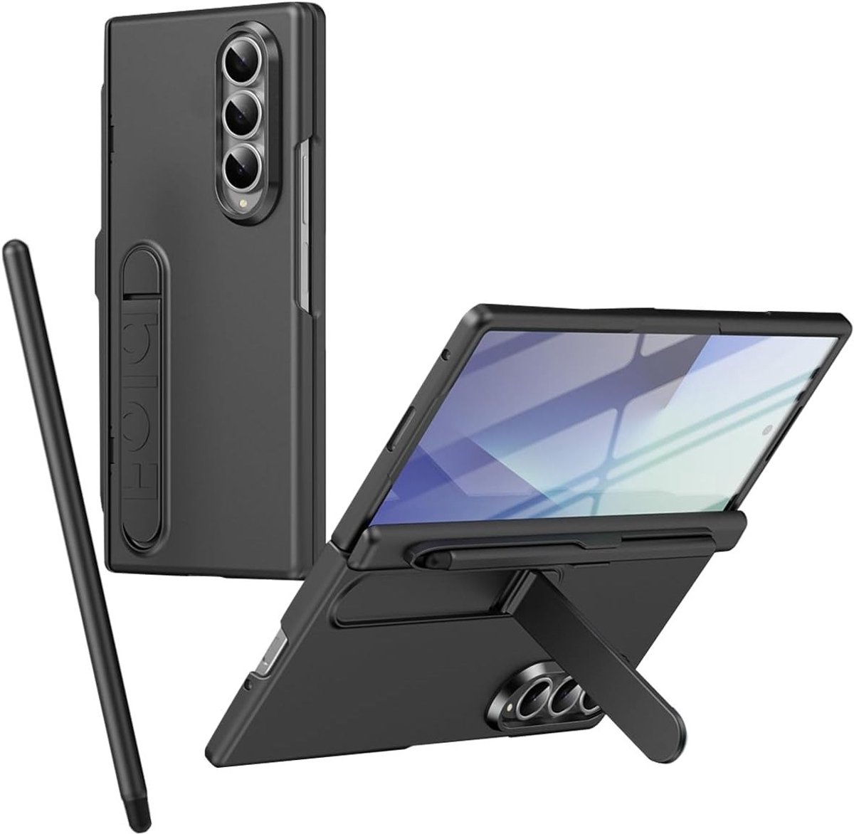 Folding Stand Case met Ingebouwde Schermbeschermer voor Galaxy Z Fold 4, Hinge Bescherming en Penhouder, Grijs