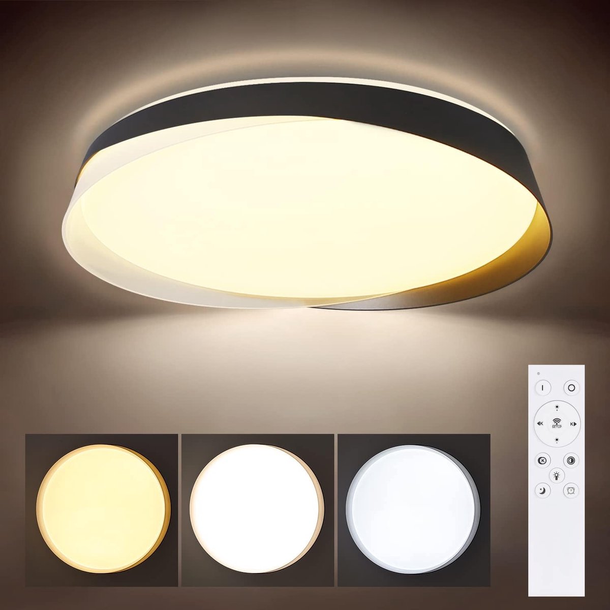 Glitzerlife - Plafondlamp Plafondspot - Modern Dimbaar LED - 1x 36W Afstandsbediening - PVC Design Energiezuinig - Woonkamer Slaapkamer Keuken - Ø41,5 Cm - Wit
