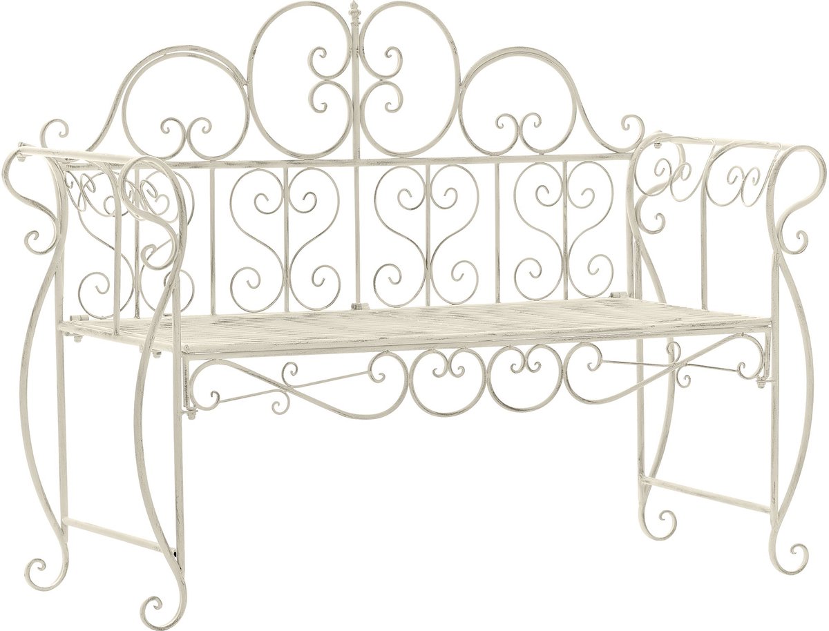 CLP Minna Tuinbank - metalen bank - armleuningen - art nouveau - 180 kg - antiek/creme