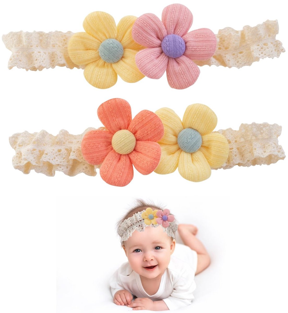 Set van 2 Schattige Baby Hairbands met Bloemen - Perfect voor Feestjes en Fotoshoots