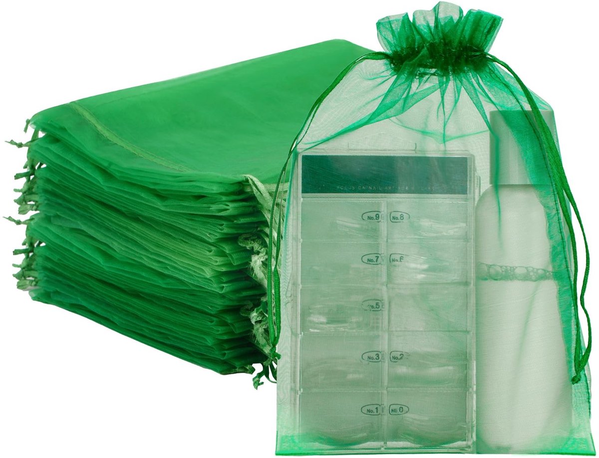 Allecto - Groene organzazakjes - Cadeauzakjes - Grote formaten - 50 stuks - Snoepzakjes - Geschikt voor bruiloft en cadeaus - 17 x 23 cm