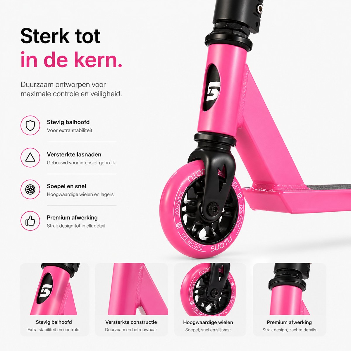 Suotu Stuntstep - Kinderstep - Maximale 78cm - Step 8+ Jaar - Stuntstep Jongens en meisjes - Aluminium - Roze/Groen/Zwart — afbeelding 7