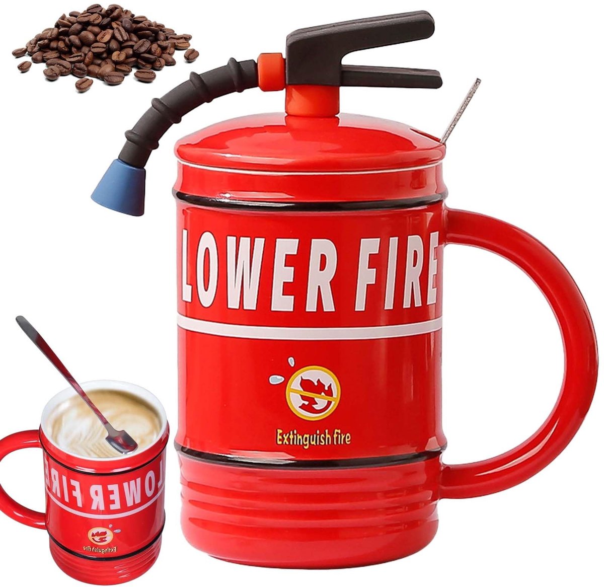 Allecto - Brandblusserbeker - Gepersonaliseerde Keramische Koffiemok - Uniek Design - 480 ml - Grappige Brandweerbeker - Geschikt voor Kantoor en T...