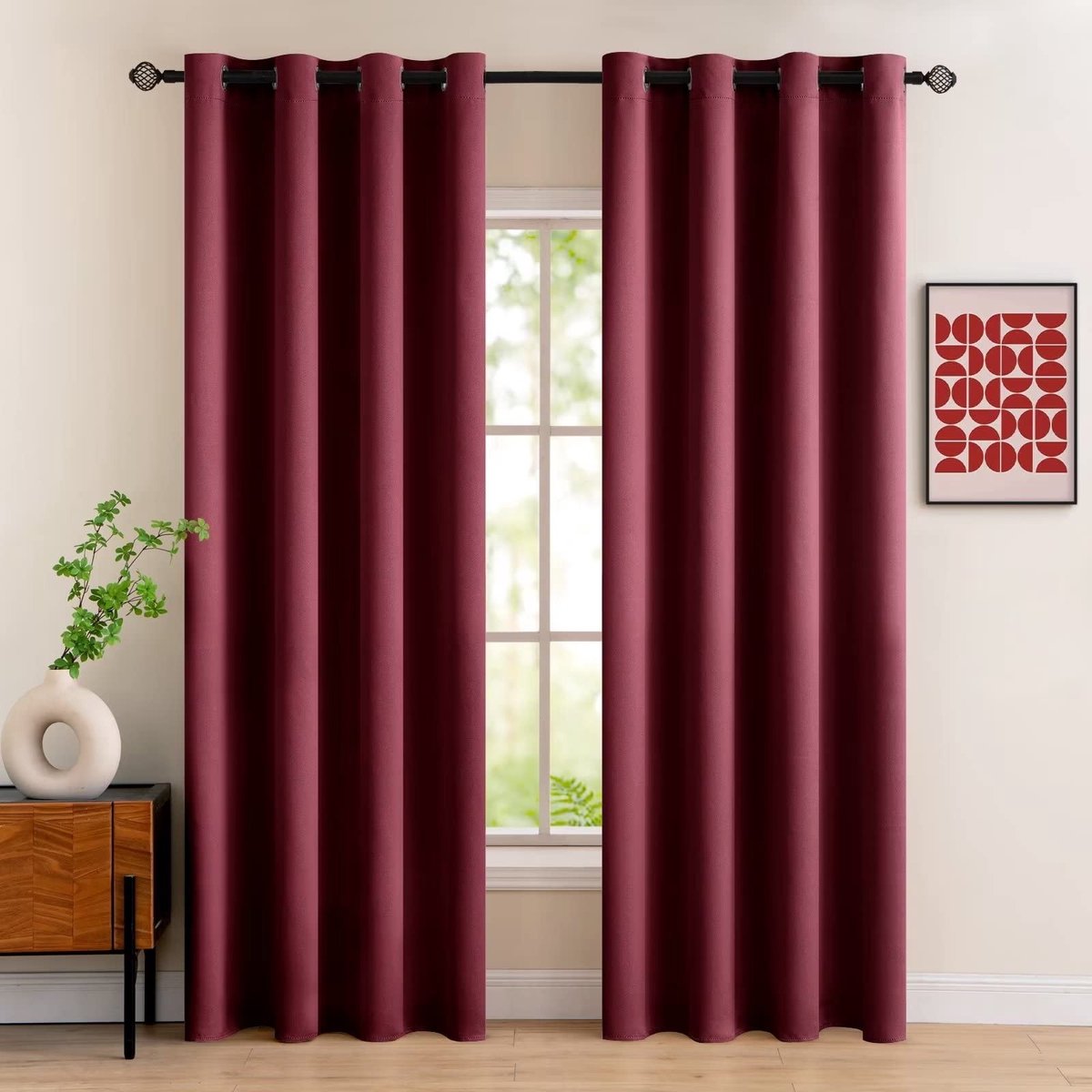 Allecto - Verduisterende Gordijnen - Thermisch Isolerende Gordijnen - Set van 2 - Dieprood - Geschikt voor Slaapkamer en Woonkamer - 225x140 CM