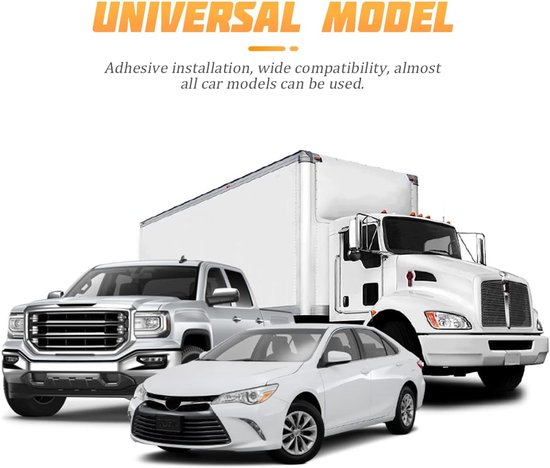 Een pick-up, sedan en vrachtwagen, universeel model, met tekst "UNIVERSAL MODEL".