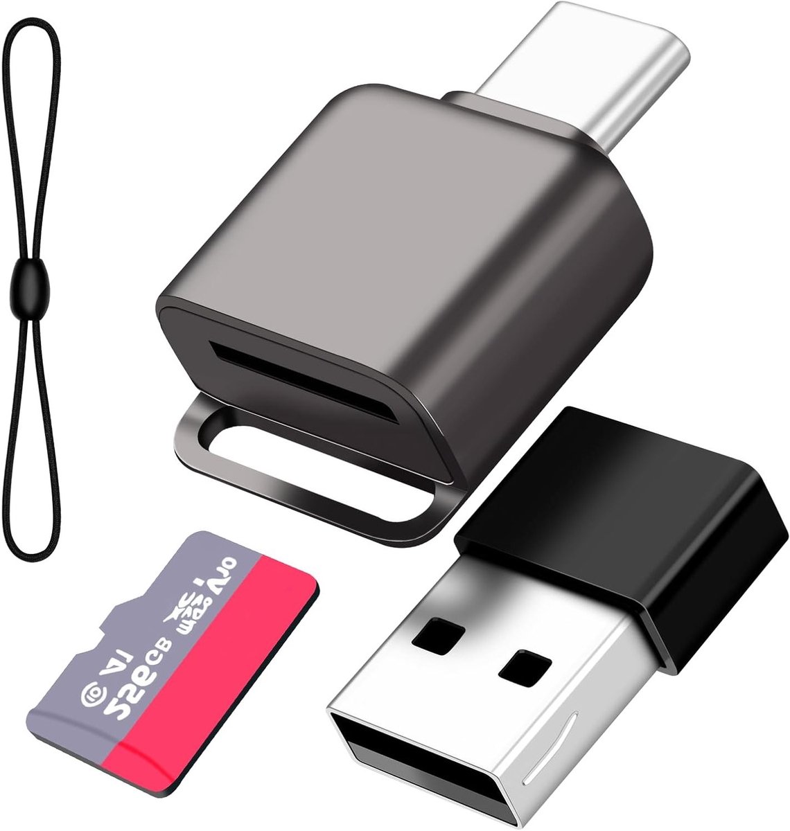 Micro SD Kaartlezer USB C 3.0, Type C naar TF Geheugenkaartlezer met USB C naar USB Adapter, Geschikt voor MacBook, Laptops en Android Telefoons, Snelle Gegevensoverdracht en Compact Ontwerp