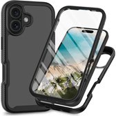 Hoesje met Ingebouwde Screenprotector Geschikt voor Apple iPhone 16 Plus | Full Protect valbescherming | Schokbestendige Beschermhoes tegen Vallen | Shockproof | Doorzichtig / Zwart