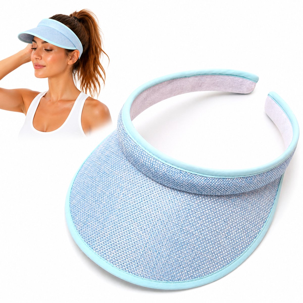 Zonneklep Dames - UV-Beschermende Zonnehoed met Brede Rand - Verstelbaar & Comfortabel - Strandhoed - Sportieve Zonnekleppen - Zomer & Buiten - Voor Tennis, Wandelen, Hardlopen, Strand, Fietsen en Vissen - Lichtblauw - SOLLBRY®