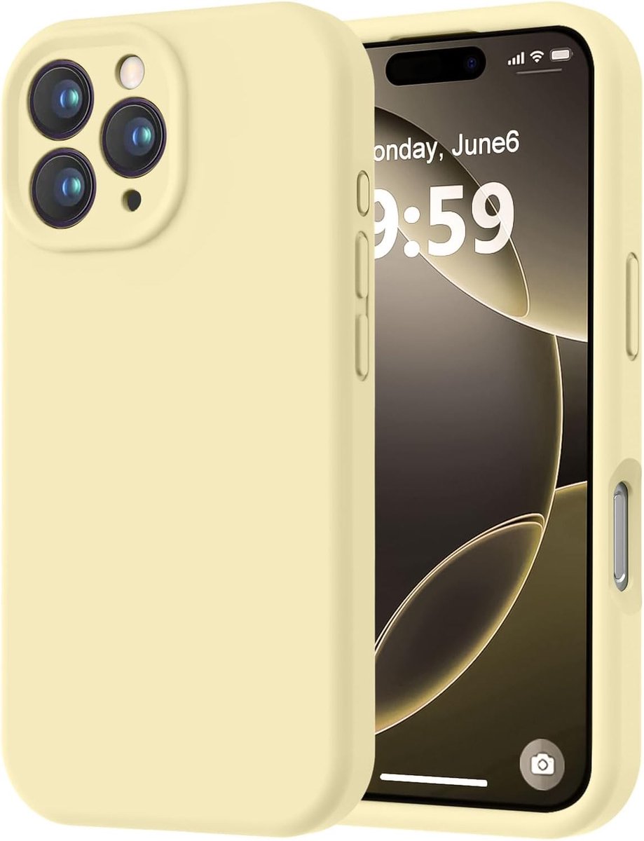 Speciaal ontworpen voor de iPhone 16 Pro Max. Gemaakt van hoogwaardig siliconen met een zachte, krasbestendige microvezelvoering. Schokbestendig beschermhoesje voor mannen, vrouwen en meisjes (6,9 inch). Crèmegeel.
