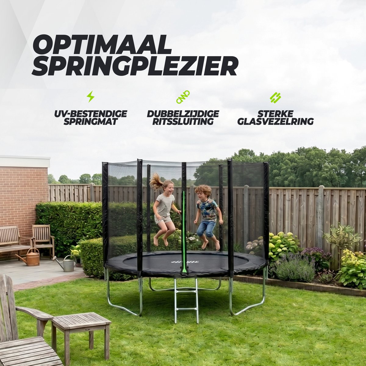 VirtuFit Trampoline met Veiligheidsnet - 305 cm - Inclusief Gratis Trap - Extra Veilig - UV- en Weerbestendig - Voor Kinderen en Volwassenen - Zwart – foto 3