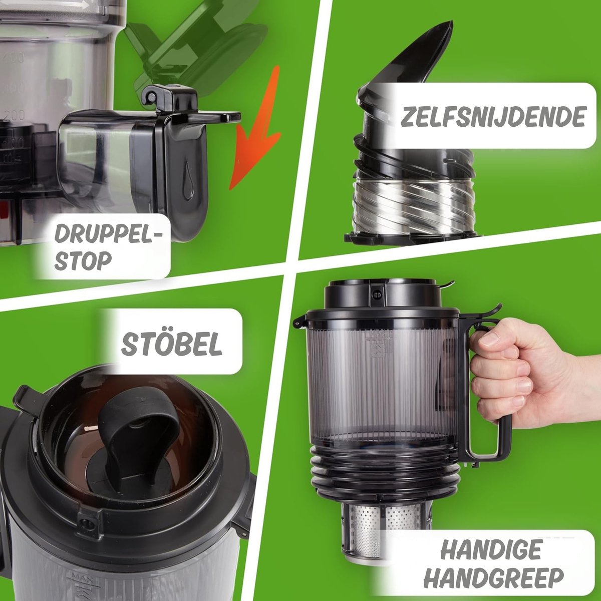 Nutrilovers Slow Juicer NUTRI-PRESS MAX sapcentrifuge voor hele vruchten met XXL-opening van 150 mm, BPA-vrij, incl. sapfles en receptenboek voor slow juice thumbnail 6