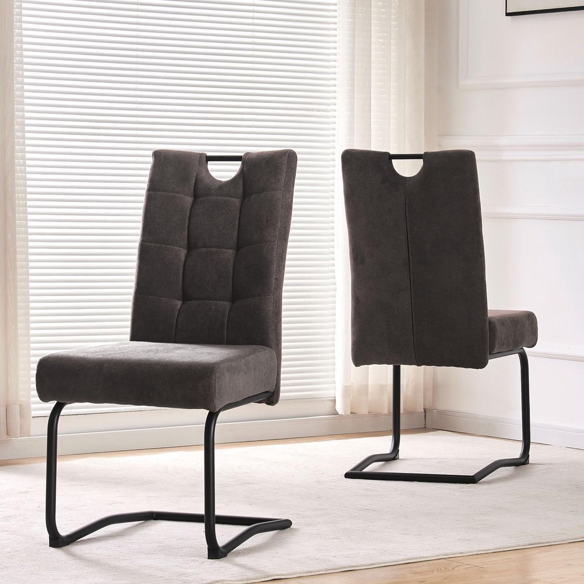 Eetkamerstoelen Set van 2 60x48x96 cm – Sledestoelen Schommelstoelen met Rugleuning, Gestoffeerd Weefstof, Metalen Frame, Retro Industrieel Design – Cappuccino – HomebyNicole