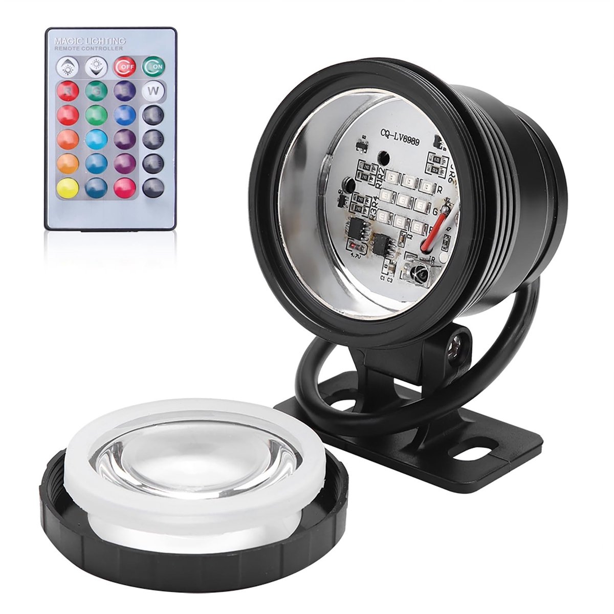 Allecto - 12V 10W RGB LED-onderwaterlicht - Waterdicht - Afstandsbediening - Zwart - Tuinspot - Geschikt voor zwembad, vijvers, aquaria, fonteinen ...