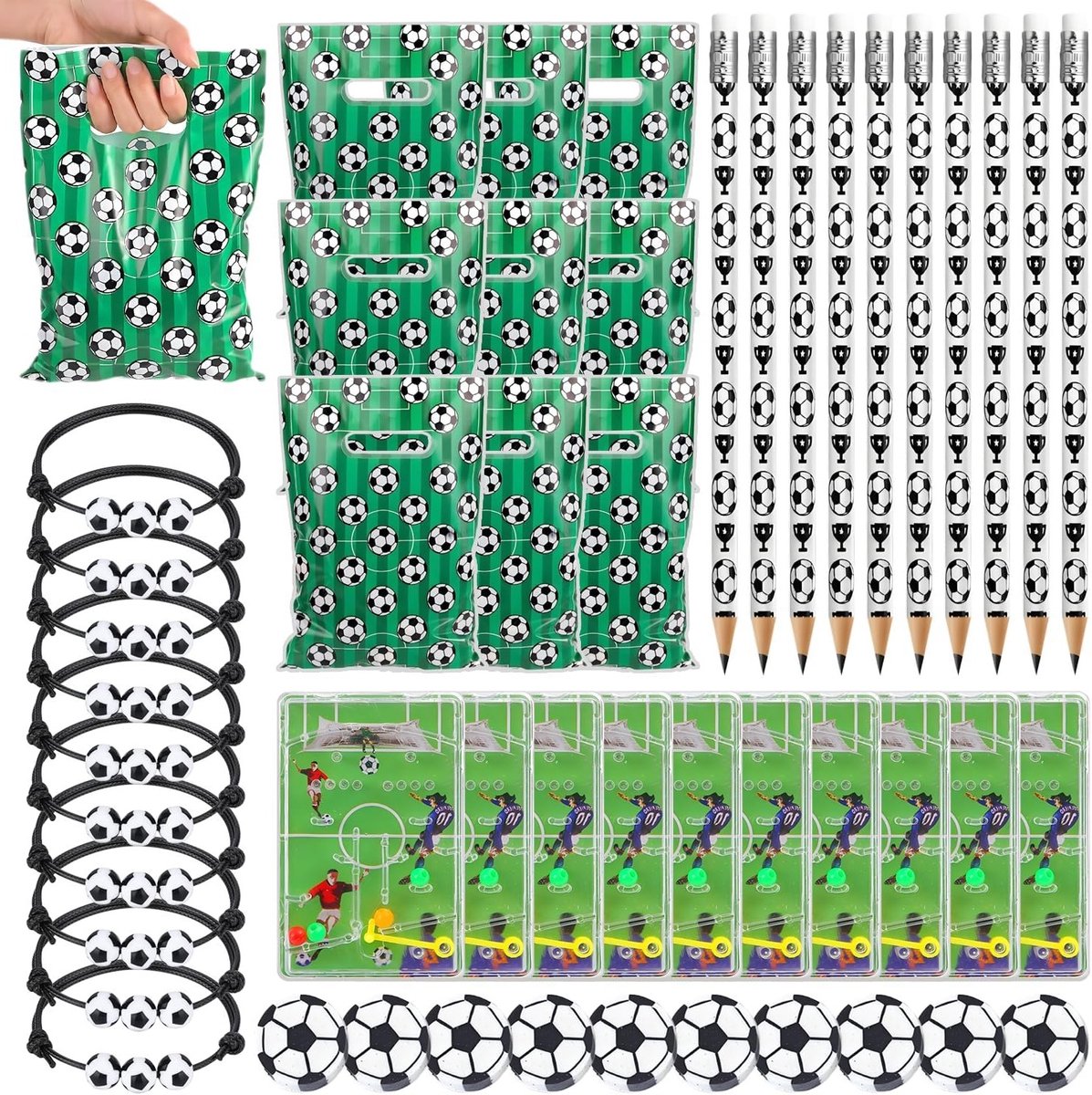 50 Stuks Voetbal Feestartikelen met Cadeautasjes, Voetbalpennen en Meer voor Verjaardagen, Feestjes en Schoolactiviteiten